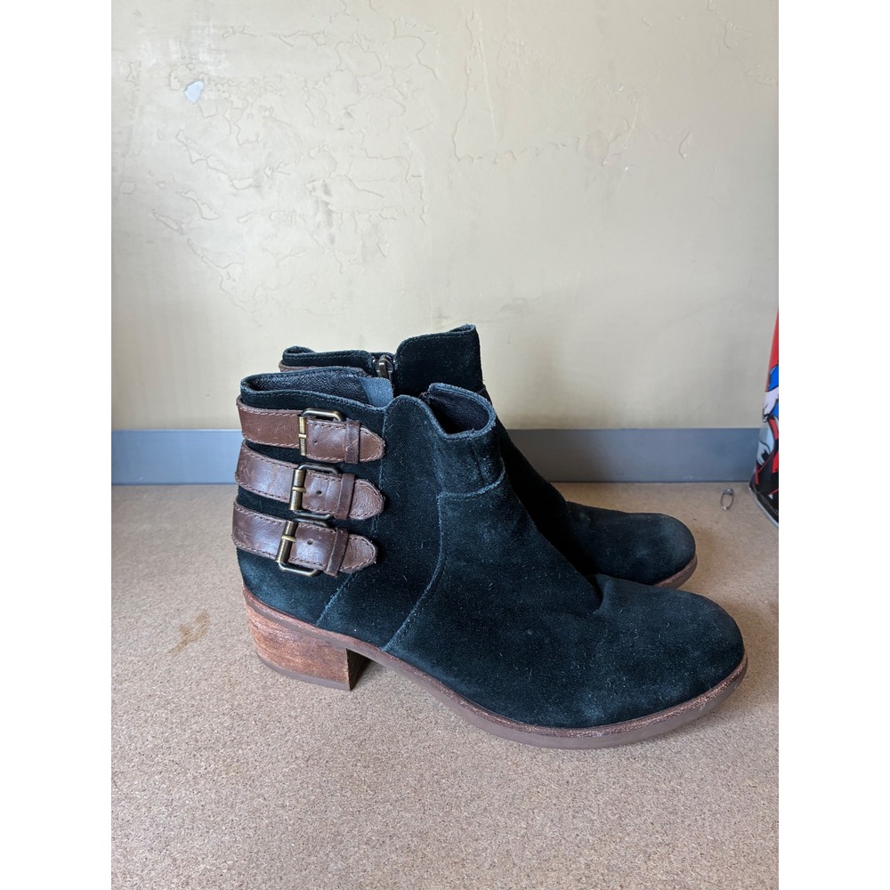 UGG Australia Seldon Black Suede Triple Buckle Moto Ankle Boots 1007278 Womens 7